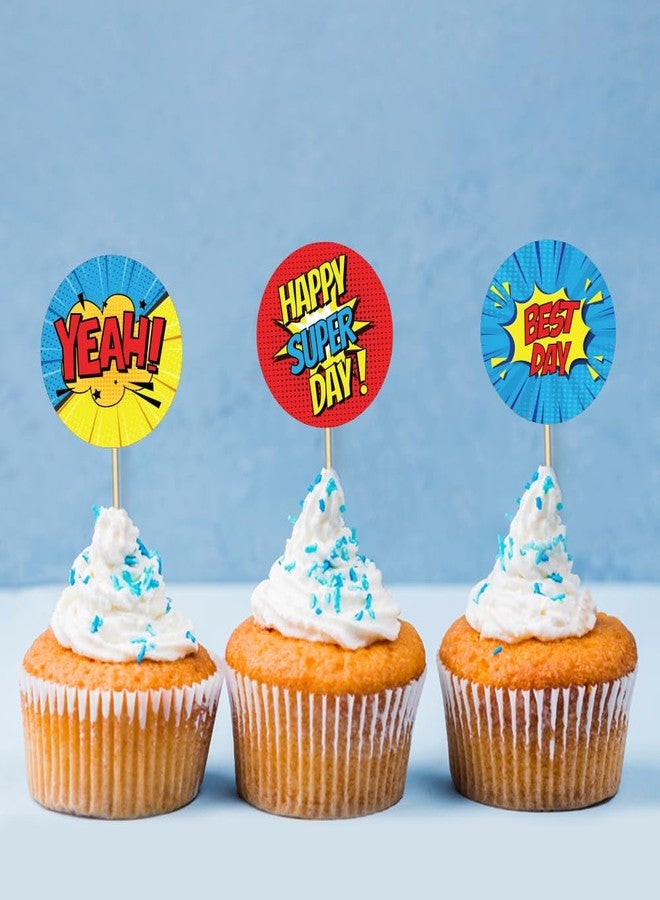 Festiko® Set of 6 Pcs Superhero Theme Happy Super Day Cupcake Topper, Cake Decoration Supplies, Birthday Decoration Items - Image 5